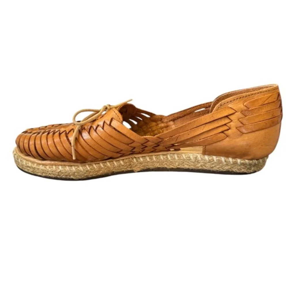 Alessia by‎ Toro Huarache Sandals Woven Leather Closed Toe Cognac Lace Up Sz 9.5